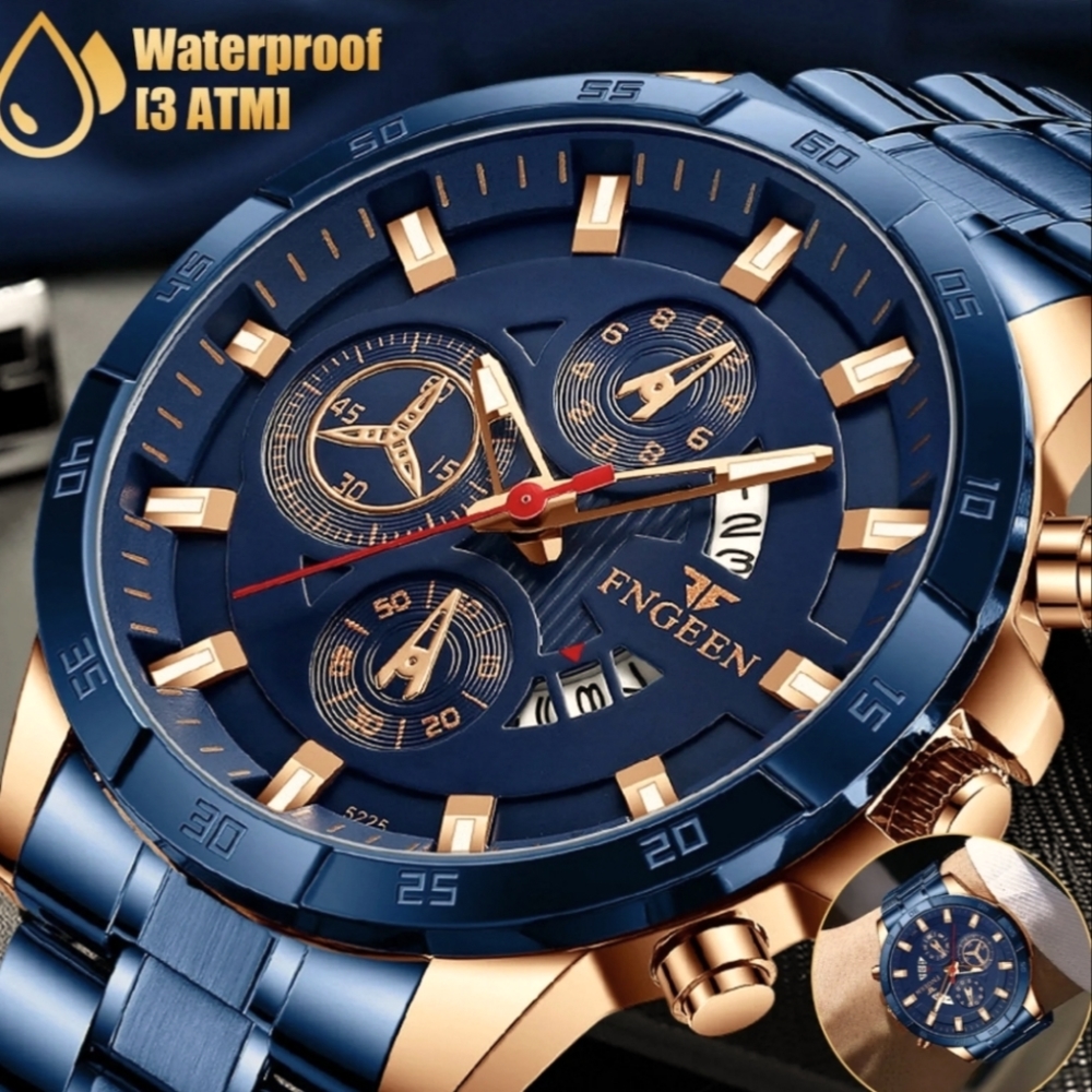 Mens Stainless Steel Multifunction Waterproof Watch
